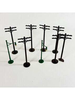 Vintage Model Railroad Telephone Poles & Street Lamps Lot Plastic HO Scale